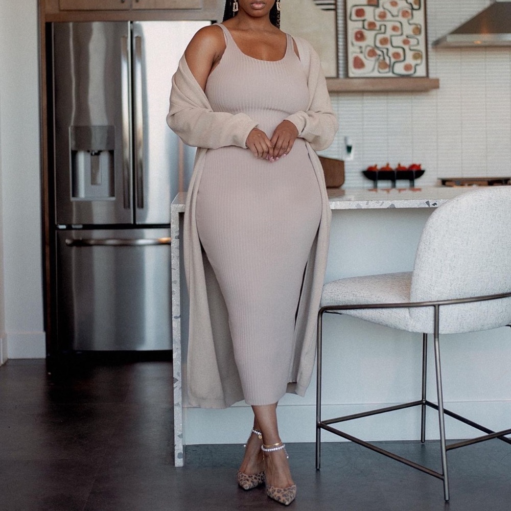 BYEGREIS | Ribbed Knit Bodycon Midi Dress